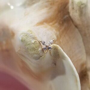 16G Butterfly labret with clear CZ gems rose gold stainless steel cartilage